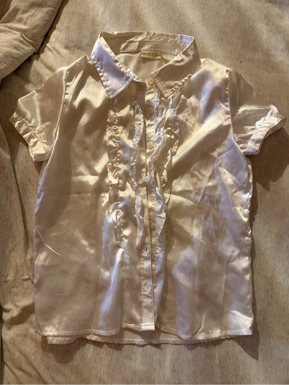 Place Girls' Short Sleeve Ruffle Blouse - White